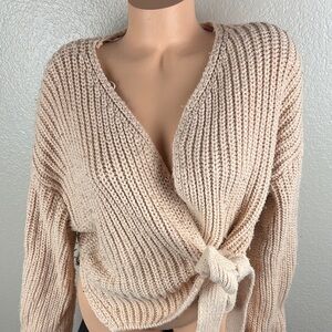 ZARA Knit Tan Side Tie Cardigan Sweater S